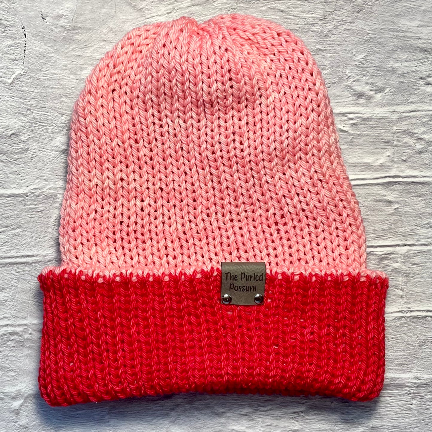 Red and Pink - Double Layer Reversible Superwash Worsted Wool Hat